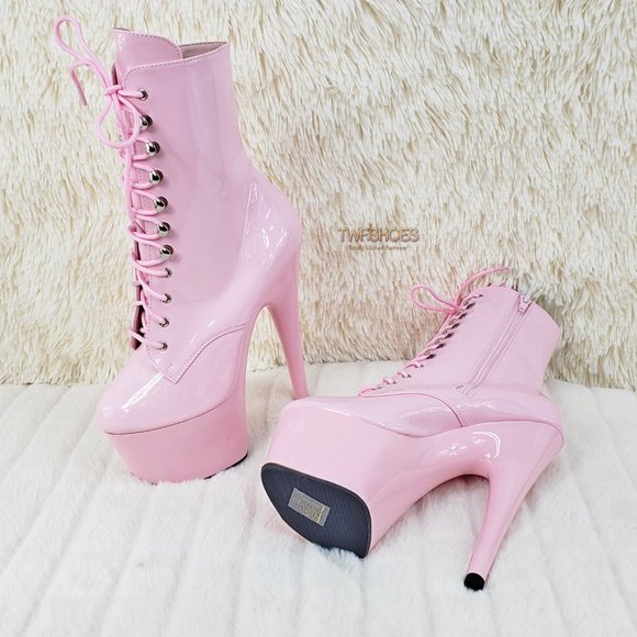 Baby Pink Patent Platform 7" Heel Ankle Boots - Picture 10 of 16